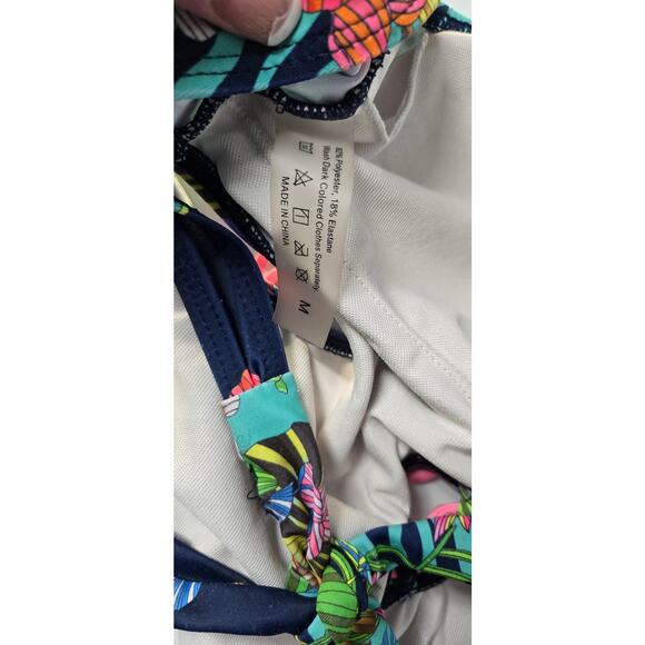 Sexy One Piece Side Cutout Swimsuit Lace Up Front Fringe Ocean Floral Swimsuit - Picture 6 of 6